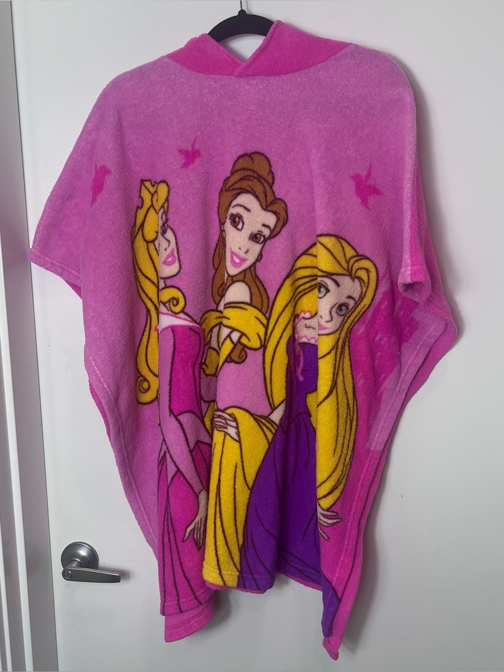 Disney Princess Hooded Kids Girls Poncho Blanket Pink Crown One Size Fleece Cozy
